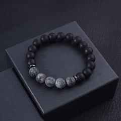 Stainless Steel Genuine Matte Black Onyx Natural 10mm Stone Bracelet Men Jewelry