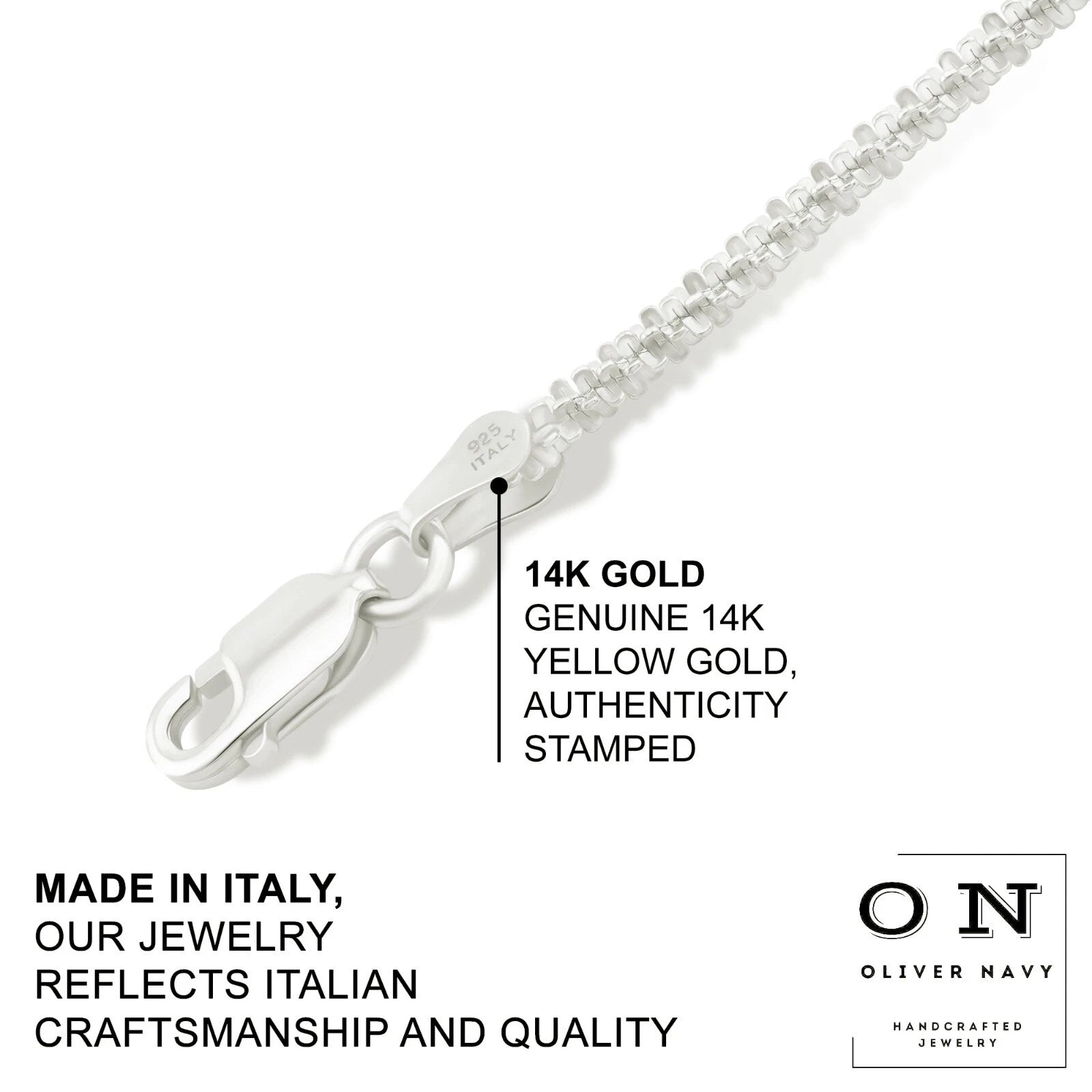925 Sterling Silver 2.50mm Twisted Rock Sparkle Glitter Chain Necklace Italian