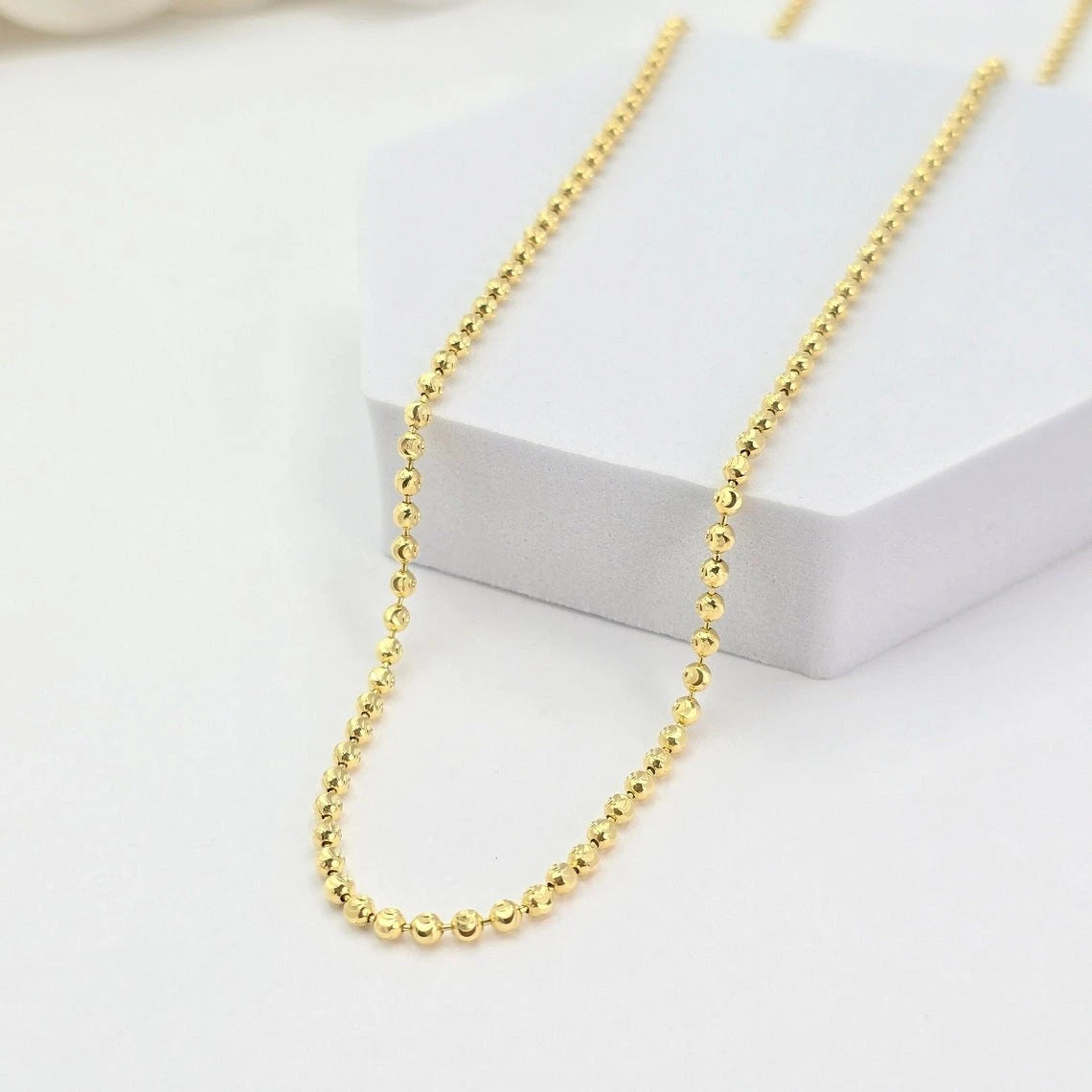 14K Yellow Gold 2.40mm Moon Cut Bead Chain Necklace UNISEX Chain REAL GOLD 20''