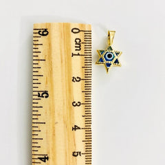 14k Solid Gold Blue Star Of David Murano Glass Evil Eye Pendant, 14k Gold