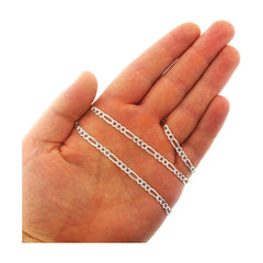 4.20mm Figaro Link Chain Diamond-Cut Pave Necklace in .925 Italy Sterling Silver