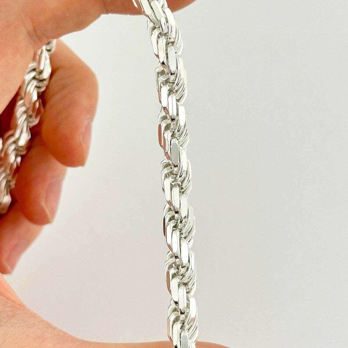 925 Sterling Silver Diamond Cut Rope Chain 5.7mm Necklace - Italy - All Sizes