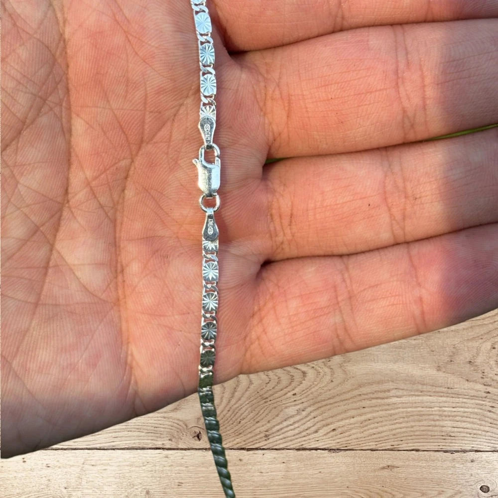 925 Sterling Silver 2.3mm Valentino Diamond Cut Pave Chain Necklace Italy