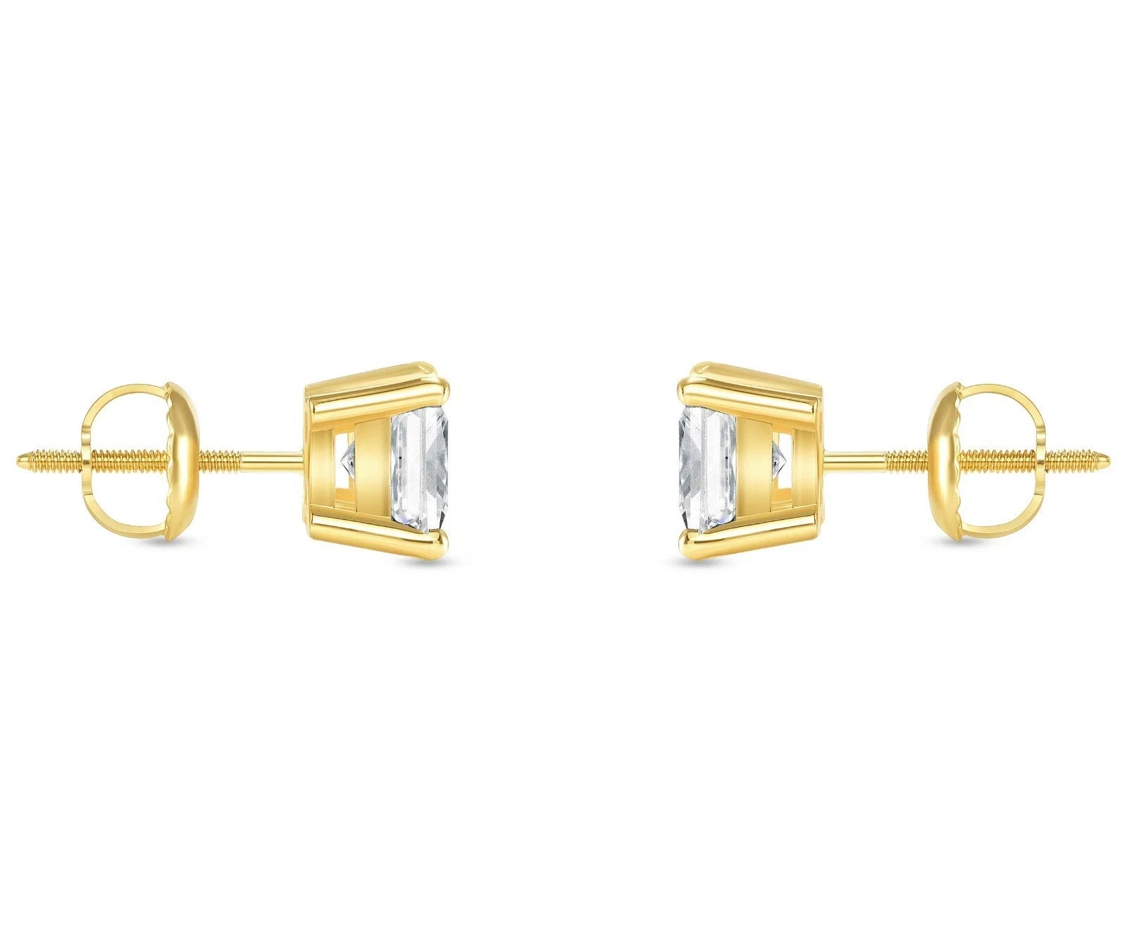 Real MOISSANITE Square Princess Stud Earrings Unisex 14k Gold Passes Tester