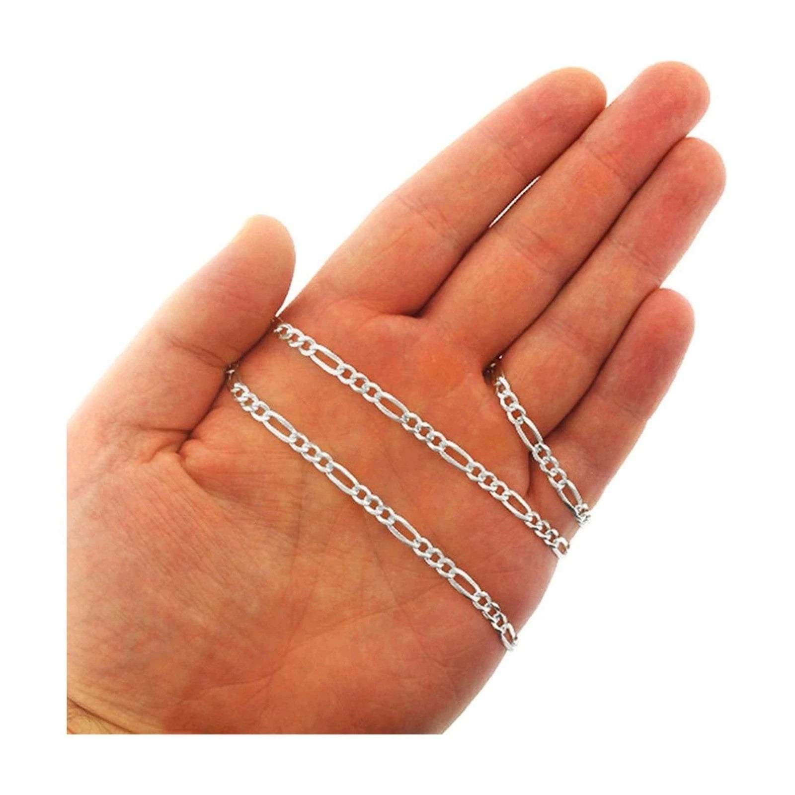 3.00mm Figaro Link Chain Diamond-Cut Pave Necklace in .925 Italy Sterling Silver