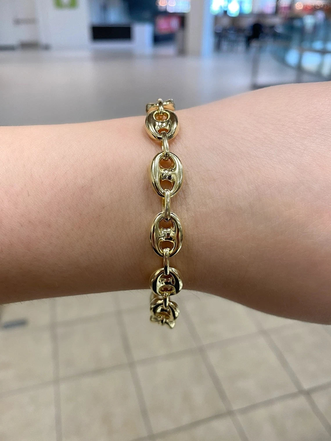 14k Yellow Gold Puffed Mariner 9mm Link Bracelet 8'' Inch - Made In Italy