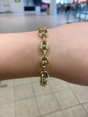 14k Yellow Gold Puffed Mariner 9mm Link Bracelet 8'' Inch - Made In Italy