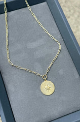 14K Yellow Gold North Star Paperclip Necklace