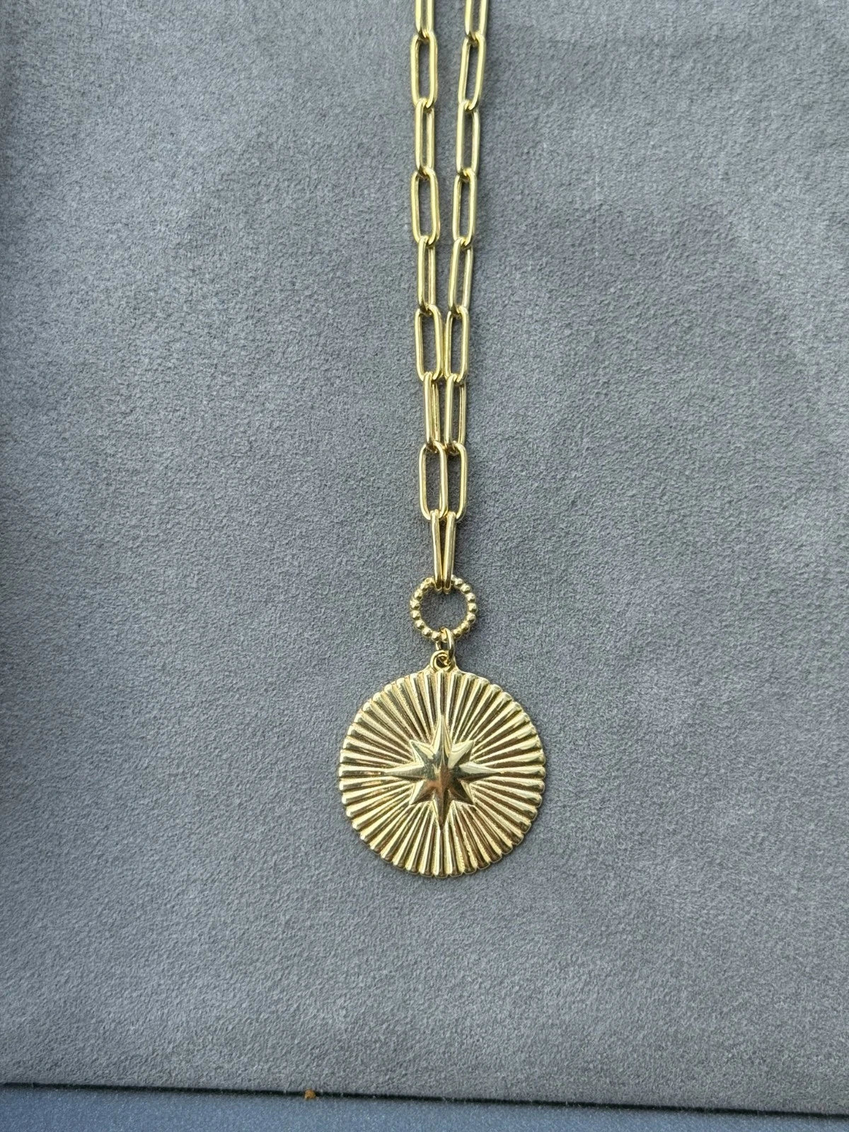 14K Yellow Gold North Star Paperclip Necklace