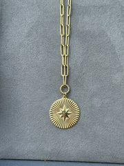 14K Yellow Gold North Star Paperclip Necklace