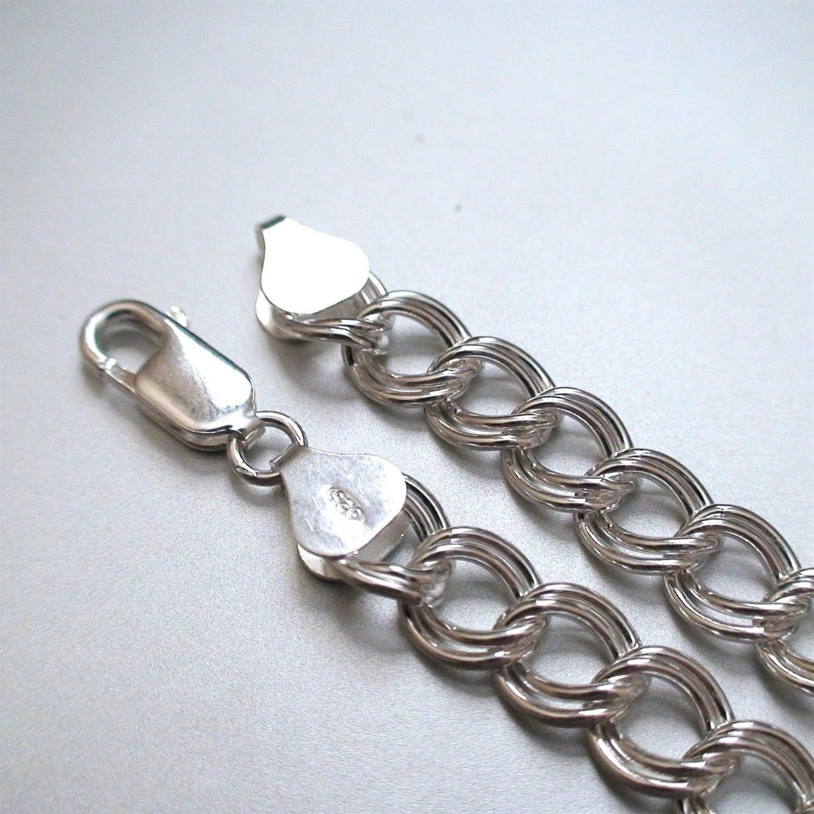 925 Sterling Silver Double Link Charm Bracelet or Anklet 
