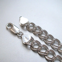 925 Sterling Silver Double Link Charm Bracelet or Anklet 