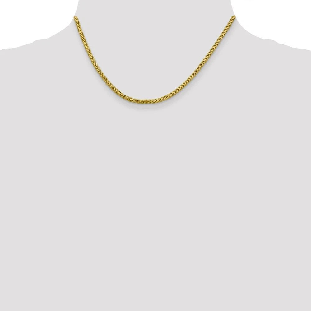 10K Solid Yellow Gold 2mm Spiga Wheat Link Chain Necklace