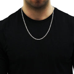 3.00mm Figaro Link Chain Diamond-Cut Pave Necklace in .925 Italy Sterling Silver