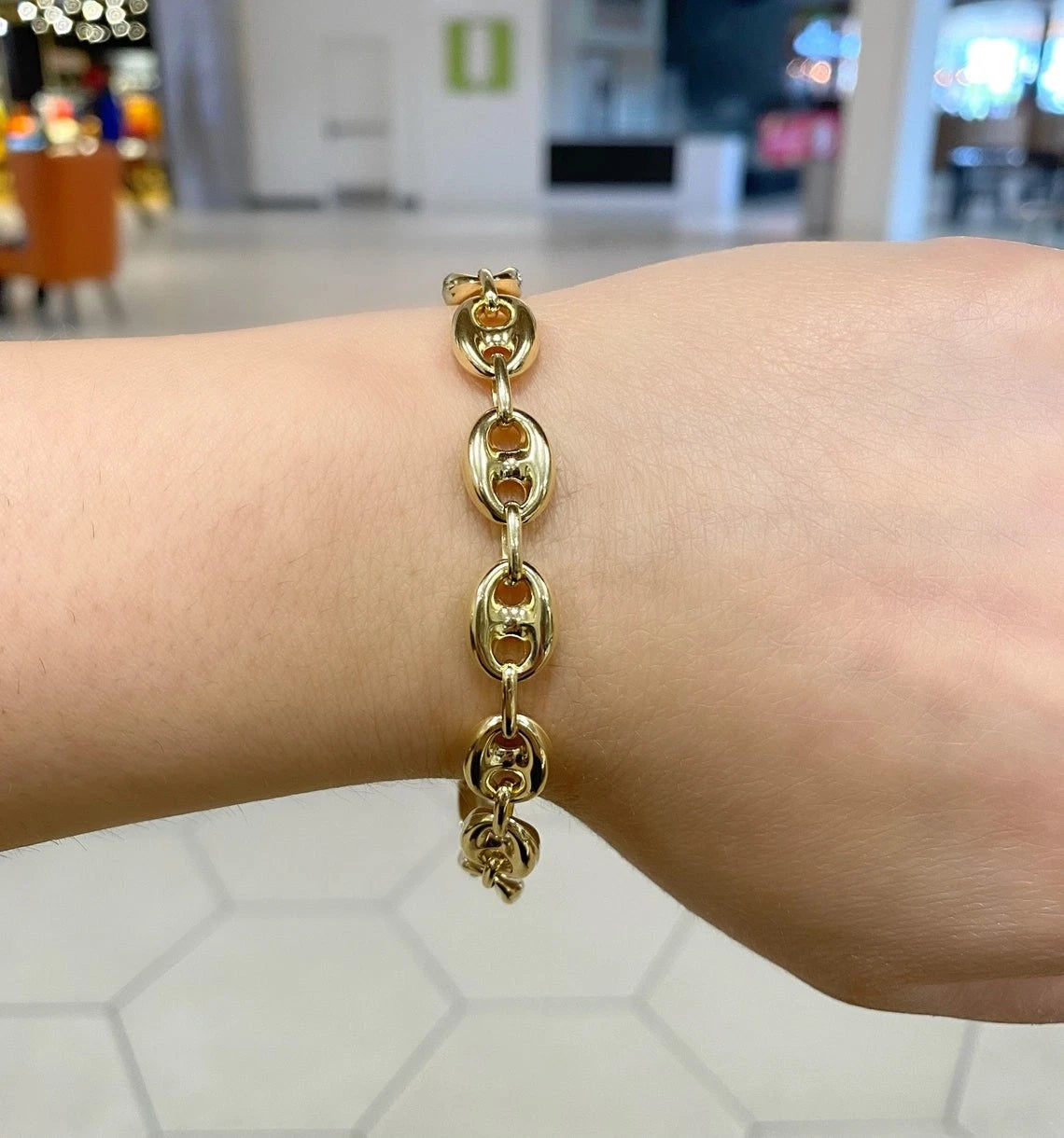 14k Yellow Gold Puffed Mariner 9mm Link Bracelet 8'' Inch - Made In Italy
