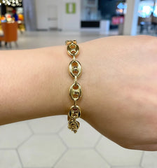 14k Yellow Gold Puffed Mariner 9mm Link Bracelet 8'' Inch - Made In Italy