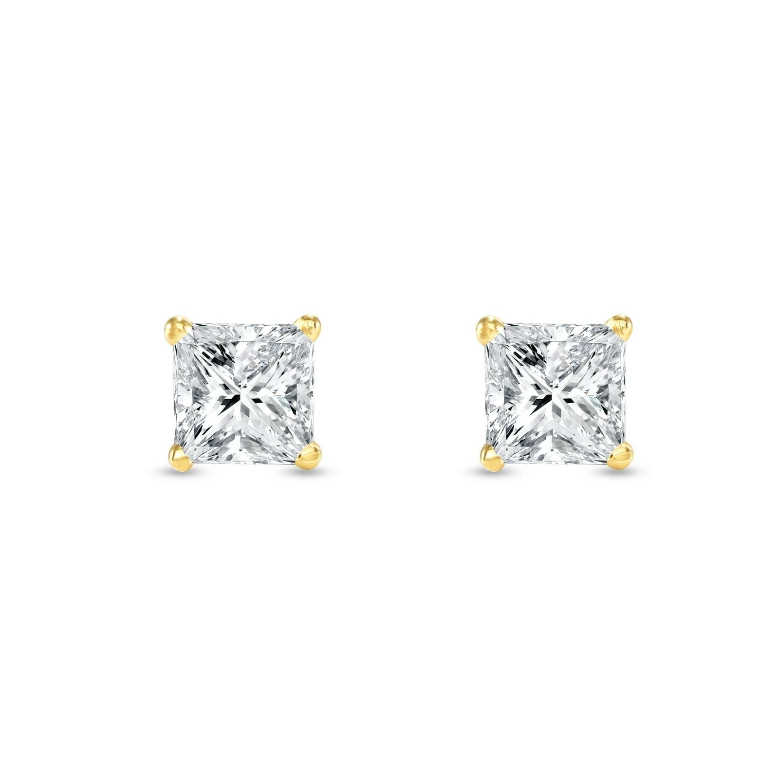 Real MOISSANITE Square Princess Stud Earrings Unisex 14k Gold Passes Tester