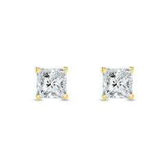 Real MOISSANITE Square Princess Stud Earrings Unisex 14k Gold Passes Tester