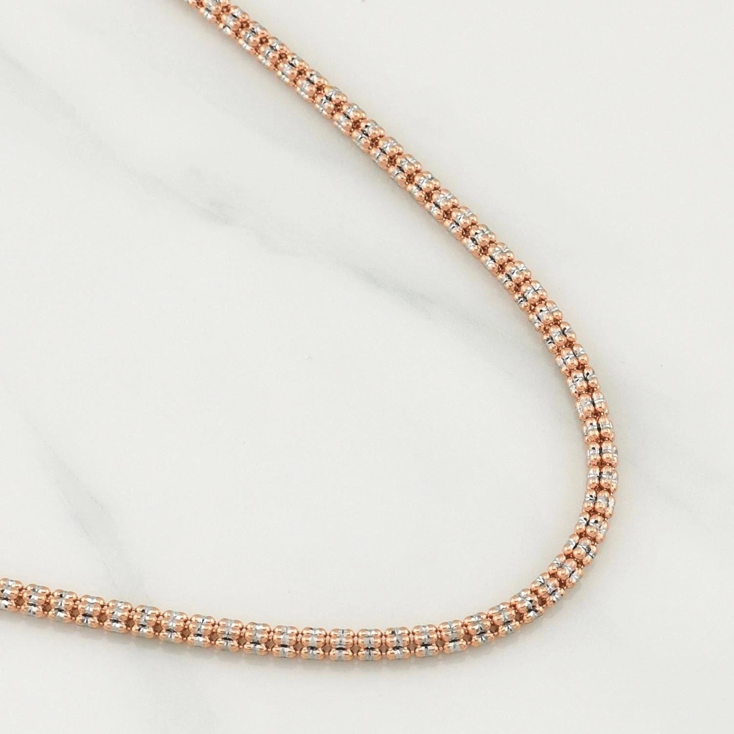 4mm 14k Rose Gold Diamond-Cut Ice Link Chain Sterling Silver 925 Italy