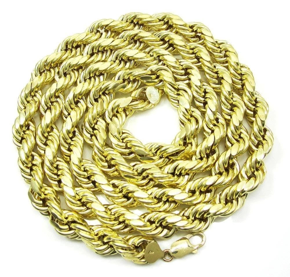 Solid 14K Yellow Gold Diamond-Cut Rope Chain Necklace