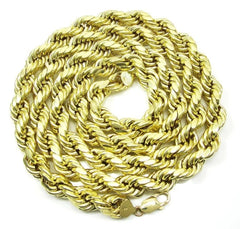 Solid 14K Yellow Gold Diamond-Cut Rope Chain Necklace
