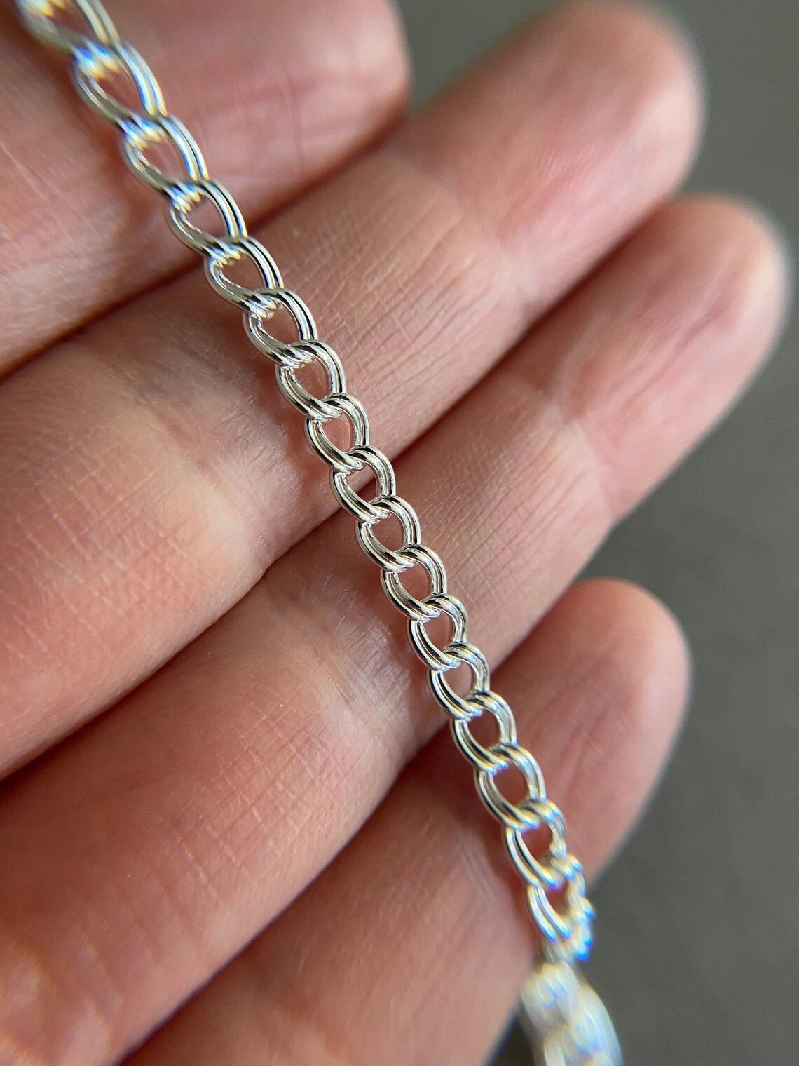 925 Sterling Silver Double Link Charm Bracelet or Anklet