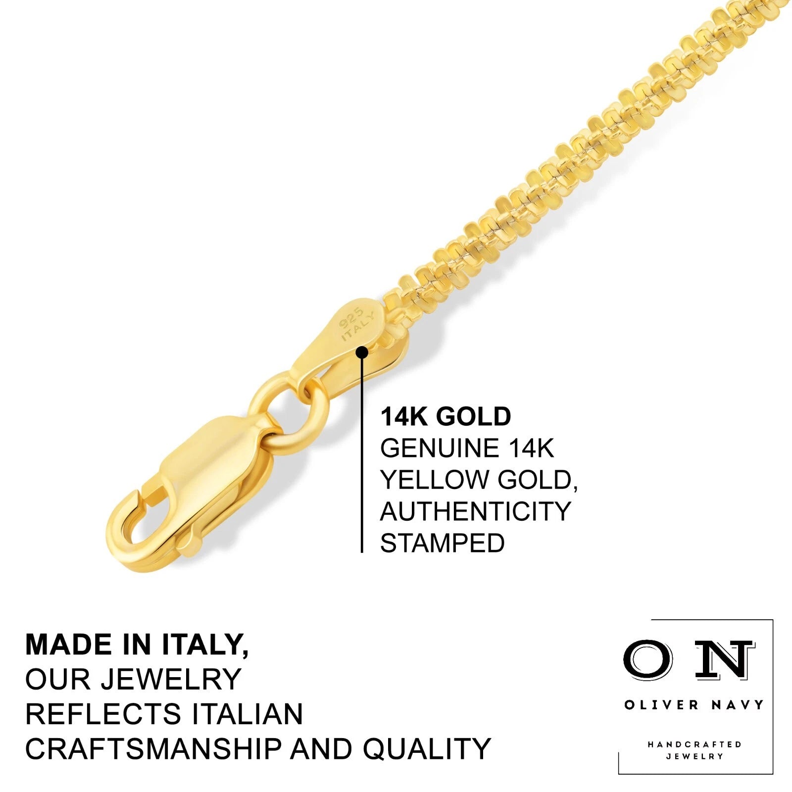 14k Gold Plated Over 925 Sterling Silver 2.50mm Twisted Rock Sparkle Chain Italy