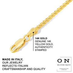 14k Gold Plated Over 925 Sterling Silver 2.50mm Twisted Rock Sparkle Chain Italy