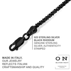 925 Sterling Silver Black Rhodium 2.5mm Sparkle Margarita Rock Chain Italian
