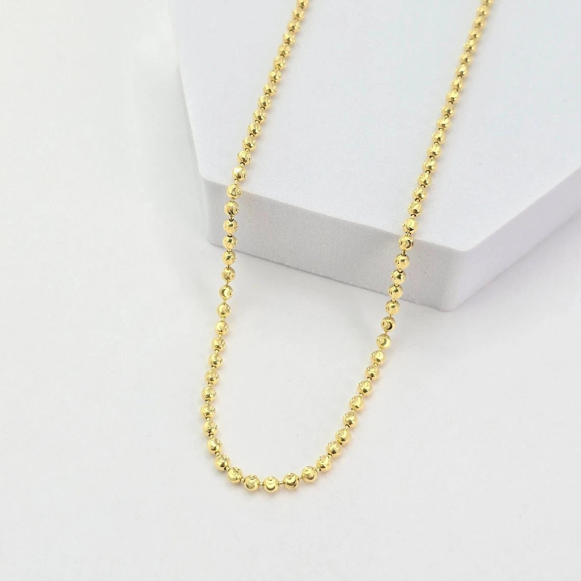 14K Yellow Gold 2.40mm Moon Cut Bead Chain Necklace UNISEX Chain REAL GOLD 20''
