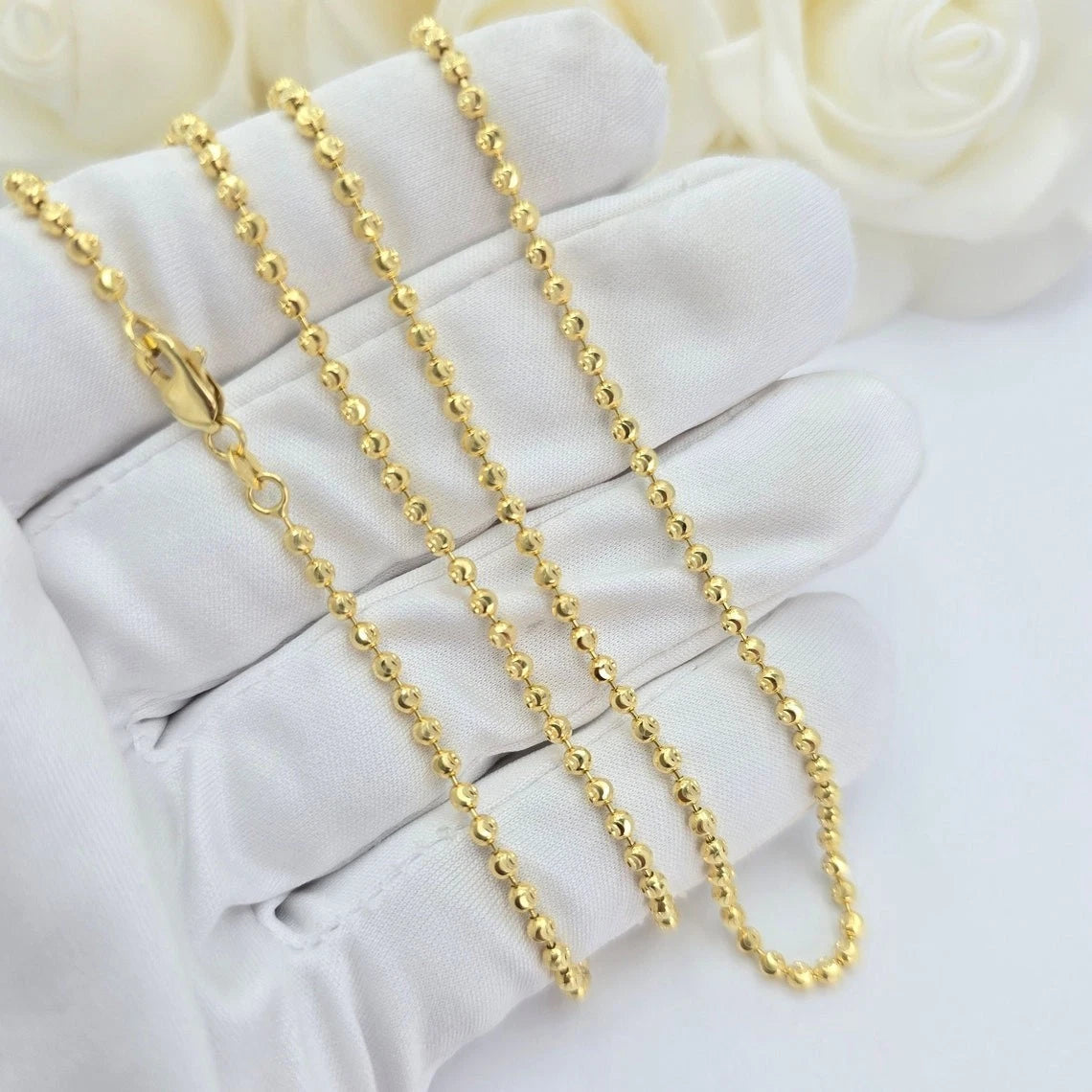 14K Yellow Gold 2.40mm Moon Cut Bead Chain Necklace UNISEX Chain REAL GOLD 20''