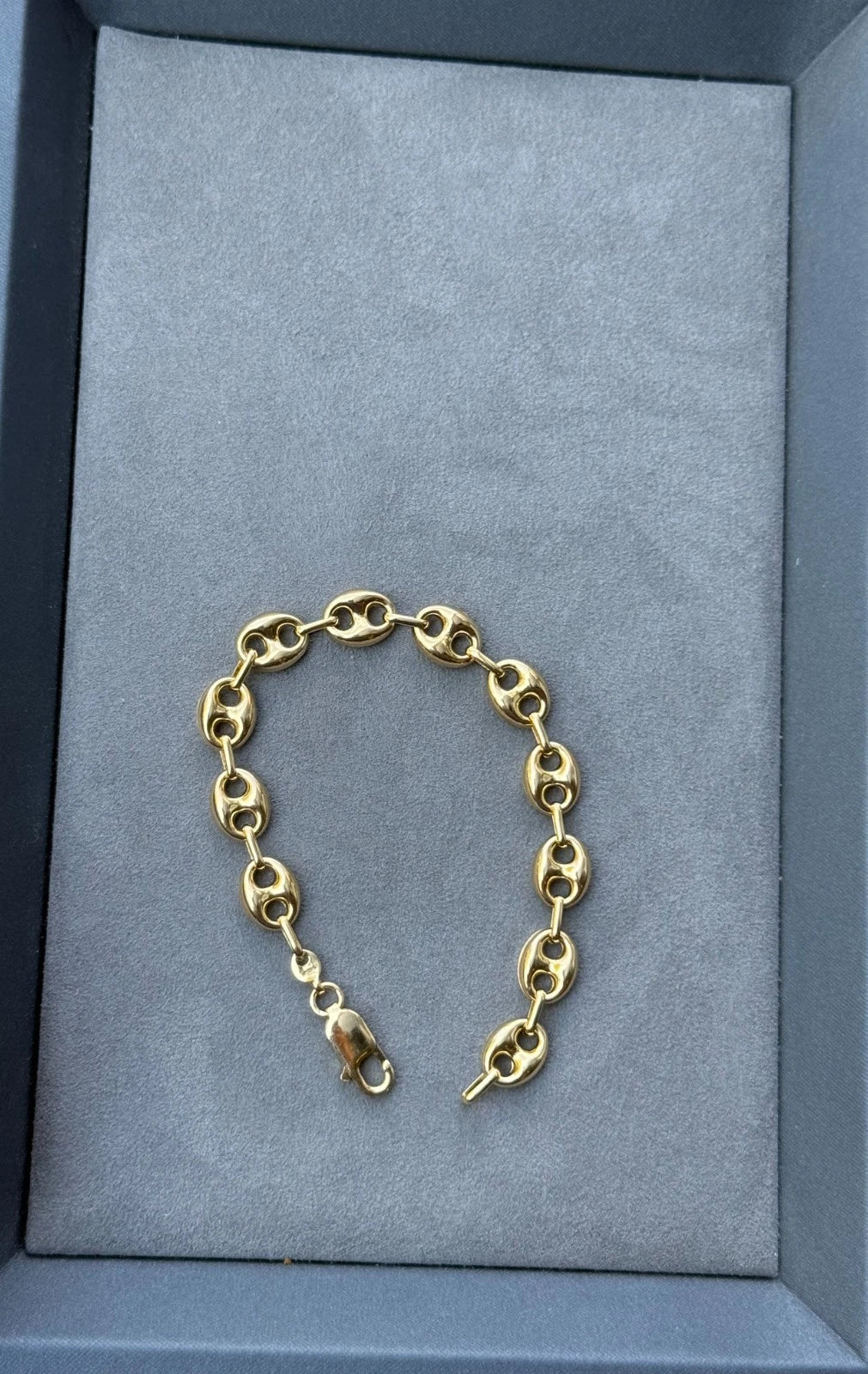14k Yellow Gold Puffed Mariner 9mm Link Bracelet 8'' Inch - Made In Italy