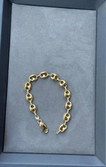 14k Yellow Gold Puffed Mariner 9mm Link Bracelet 8'' Inch - Made In Italy