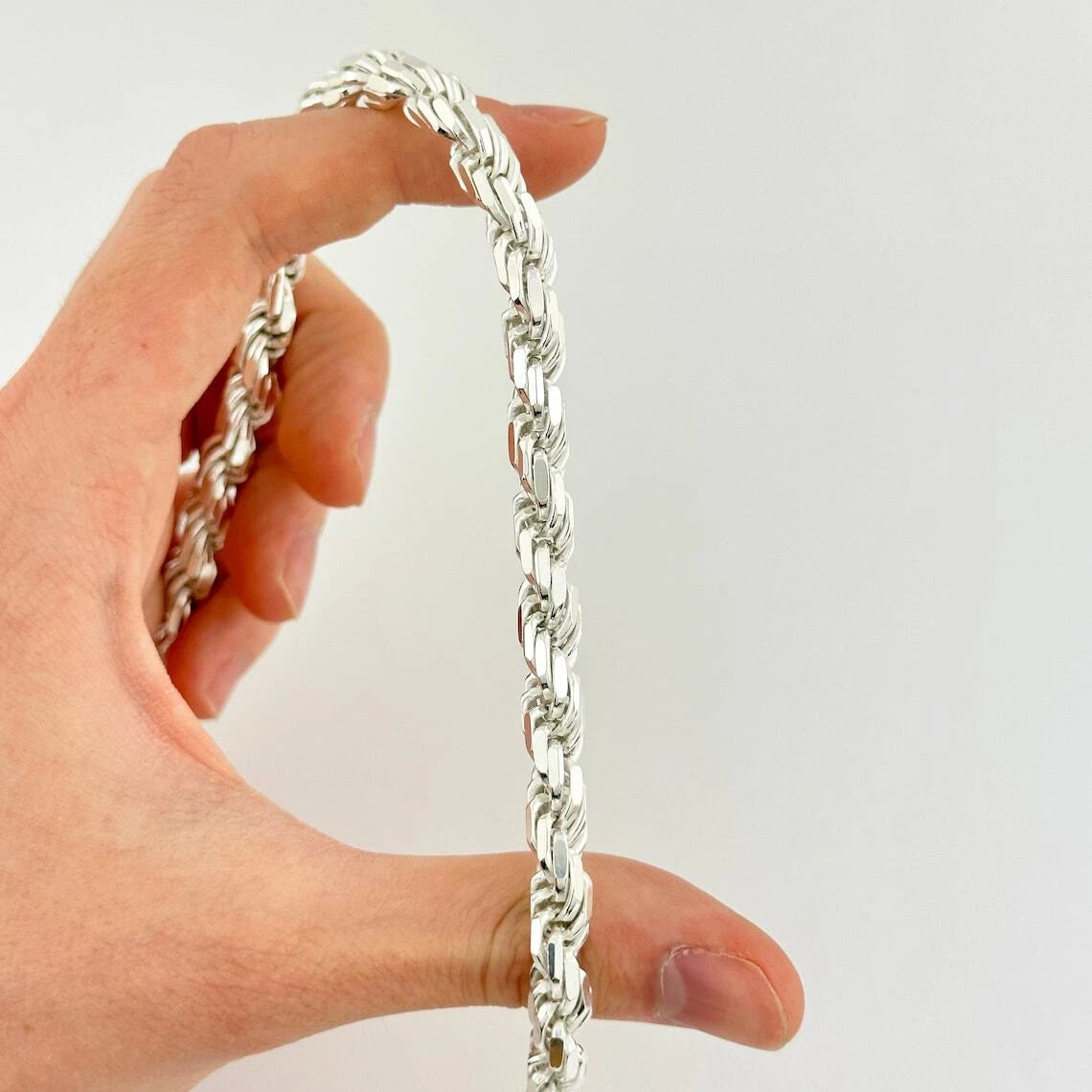 925 Sterling Silver Diamond Cut Rope Chain 5.7mm Necklace - Italy - All Sizes