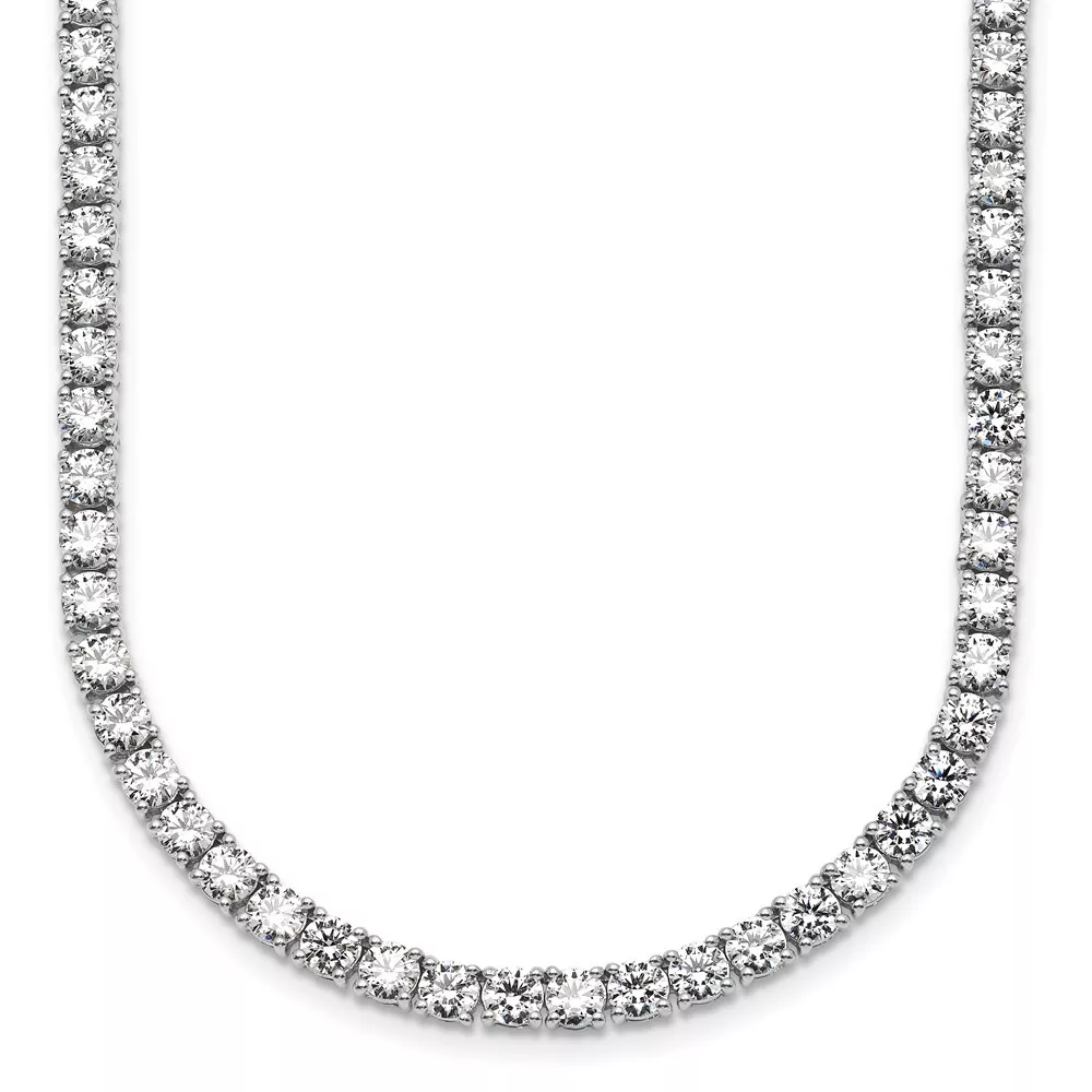 14k White Gold 19.00 Ct Round Lab Grown Diamond Tennis Necklace 16'' Women