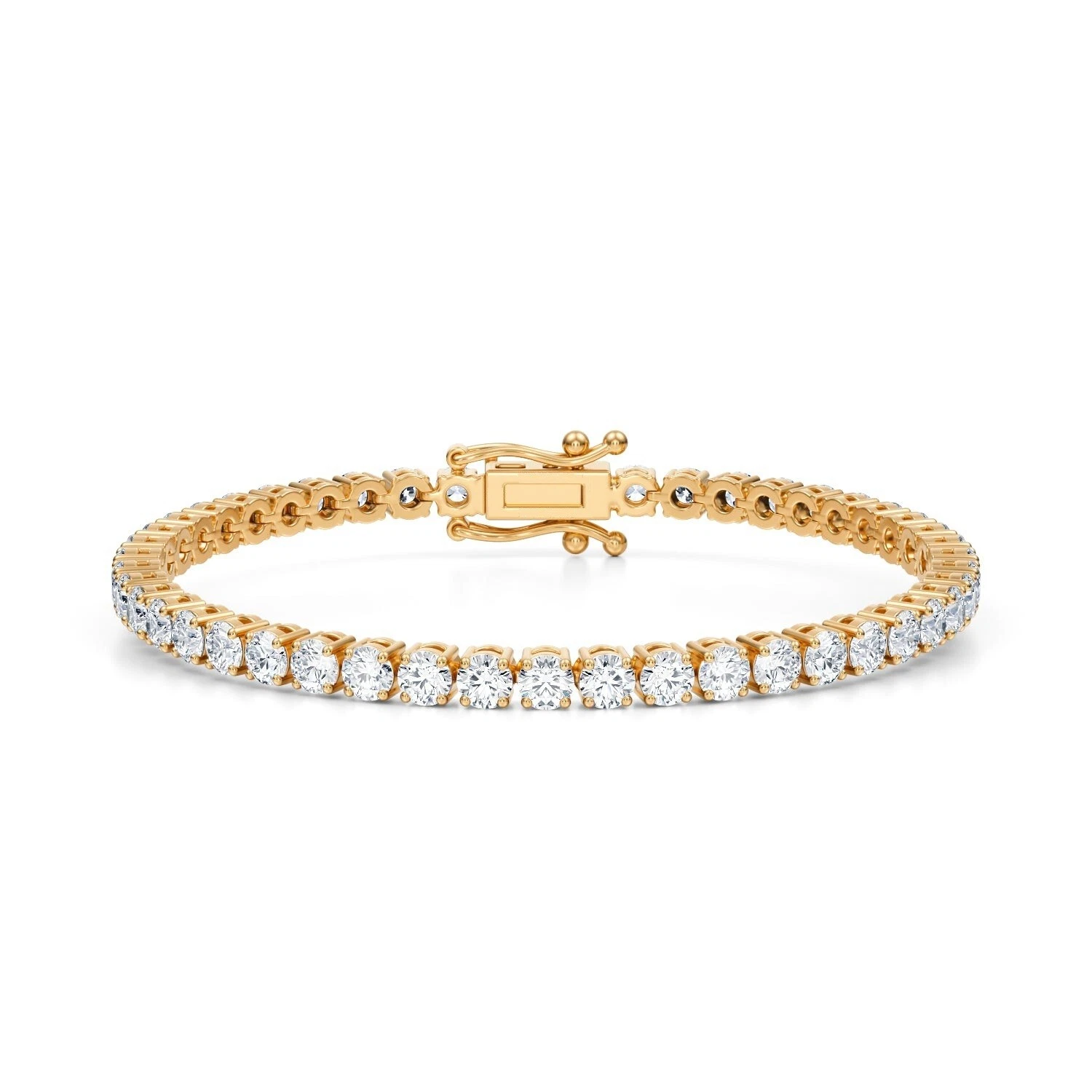 4.20 Carat TW Round Lab Grown Diamond 6" Tennis Bracelet 14k Yellow Gold D VS