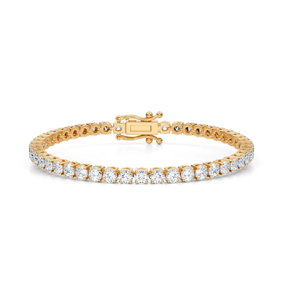 Lab Grown Diamond 14k Yellow Gold D/F VS1 5 Carat Round Tennis Bracelet 7'' Inch