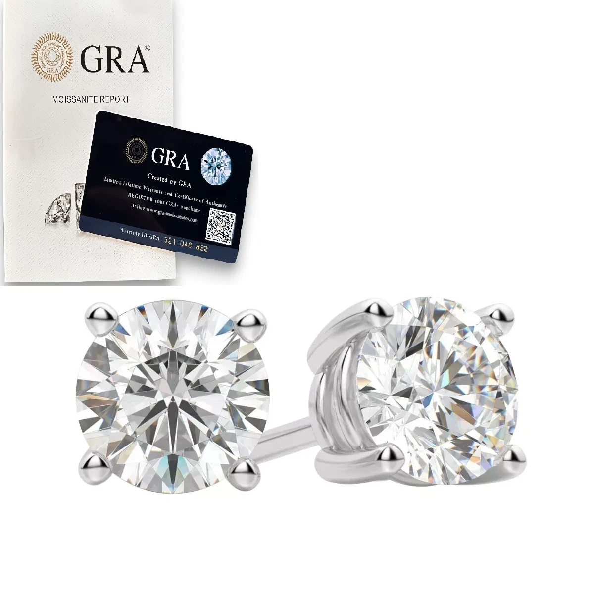 Moissanite Push Back 925 Solitaire Stud Earrings GRA Certified D/VVS1