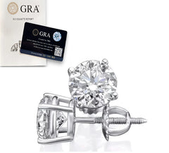 Moissanite Screw Back 925 Solitaire Stud Earrings GRA Certified D/VVS1