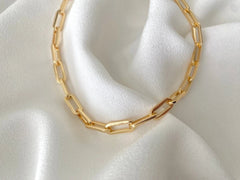 Paperclip Link Chain Necklace 925 Sterling Silver 14K Yellow Gold Plated