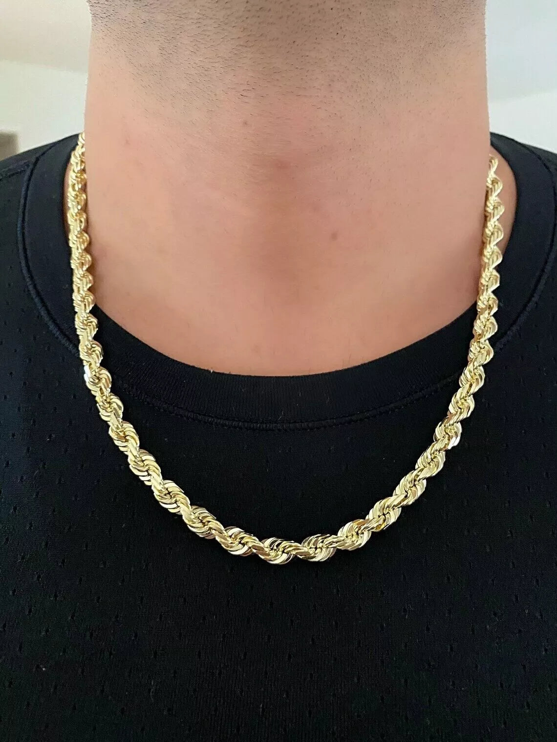 14k Yellow Gold Plated Over 925 Sterling Silver Rope Chain Mens Necklace 8mm NEW