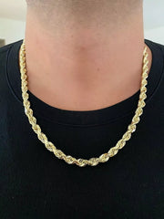 14k Yellow Gold Plated Over 925 Sterling Silver Rope Chain Mens Necklace 8mm NEW