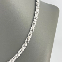 925 Sterling Silver Diamond Cut Rope Chain 5mm Mens Necklace Rhodium Finish