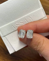 3.00 Carat Emerald Cut E VS1 Lab Grown Diamond Stud Earrings 14K White Gold IGI