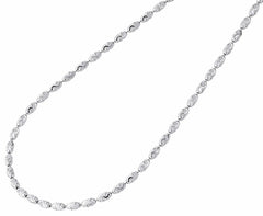 925 Sterling Silver Rhodium Plated 2mm Rice Typhoon Moon Cut Bead Chain Necklace