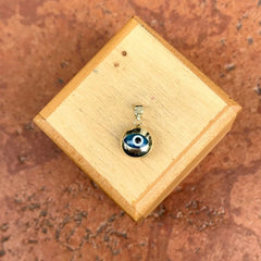 14k Solid Gold Blue Murano Glass Evil Eye Pendant, 14k Gold, Good Luck