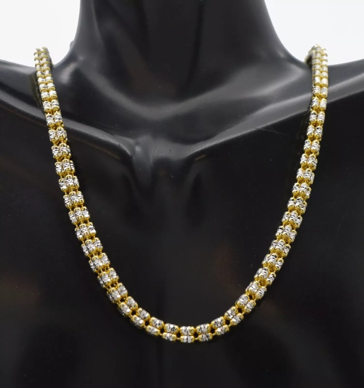 925 Sterling Silver 14K Yellow Gold Plated Ice Chain Made In Italy 4mm All Sizes