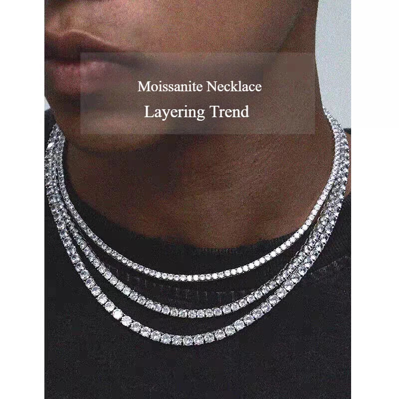 MOISSANITE Tennis Chain Real 925 Silver Necklace 4mm - GRA Certified 16''-24''