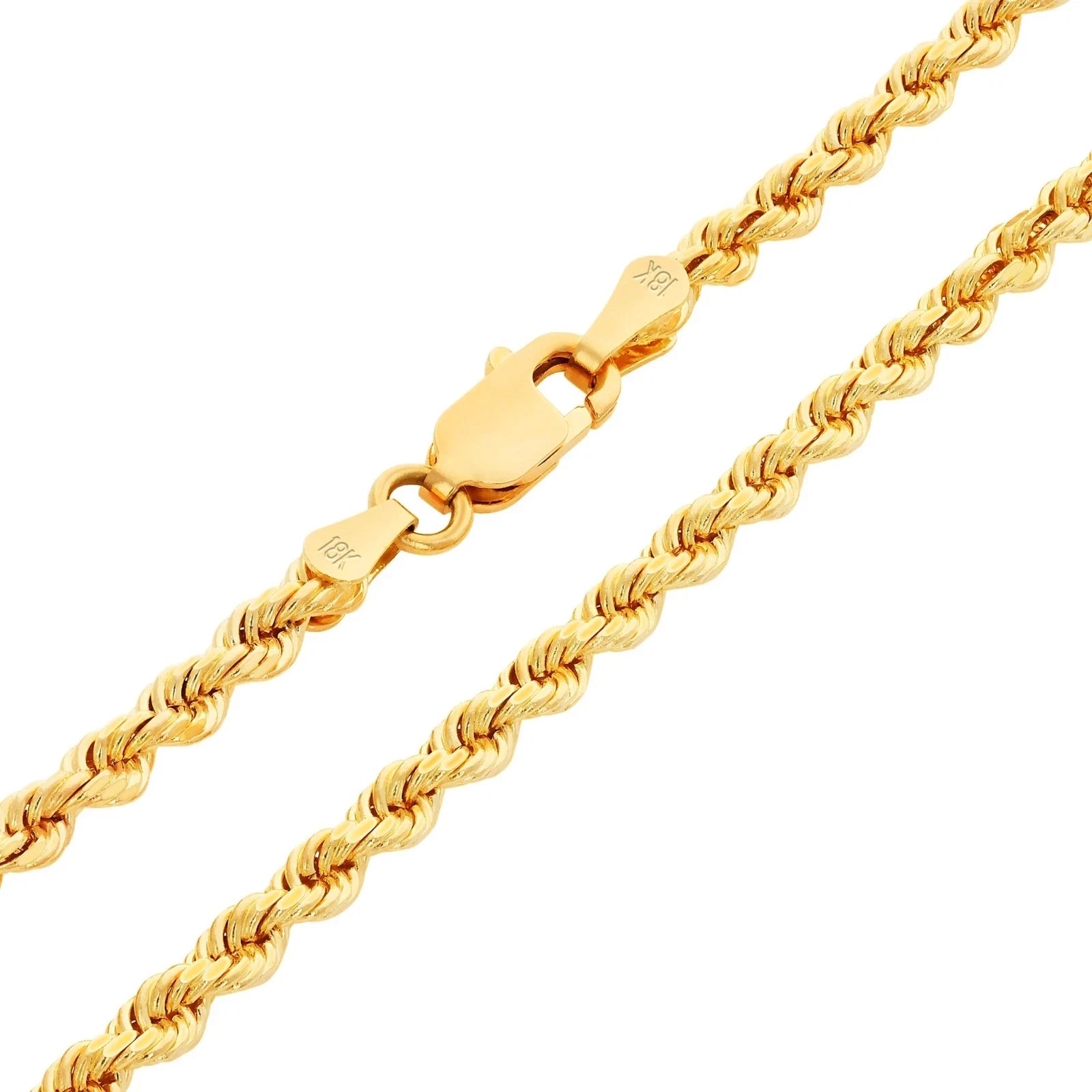 18k Yellow Gold 3mm Diamond Cut Rope Chain Italian Necklace Mens Womens 16"-30"