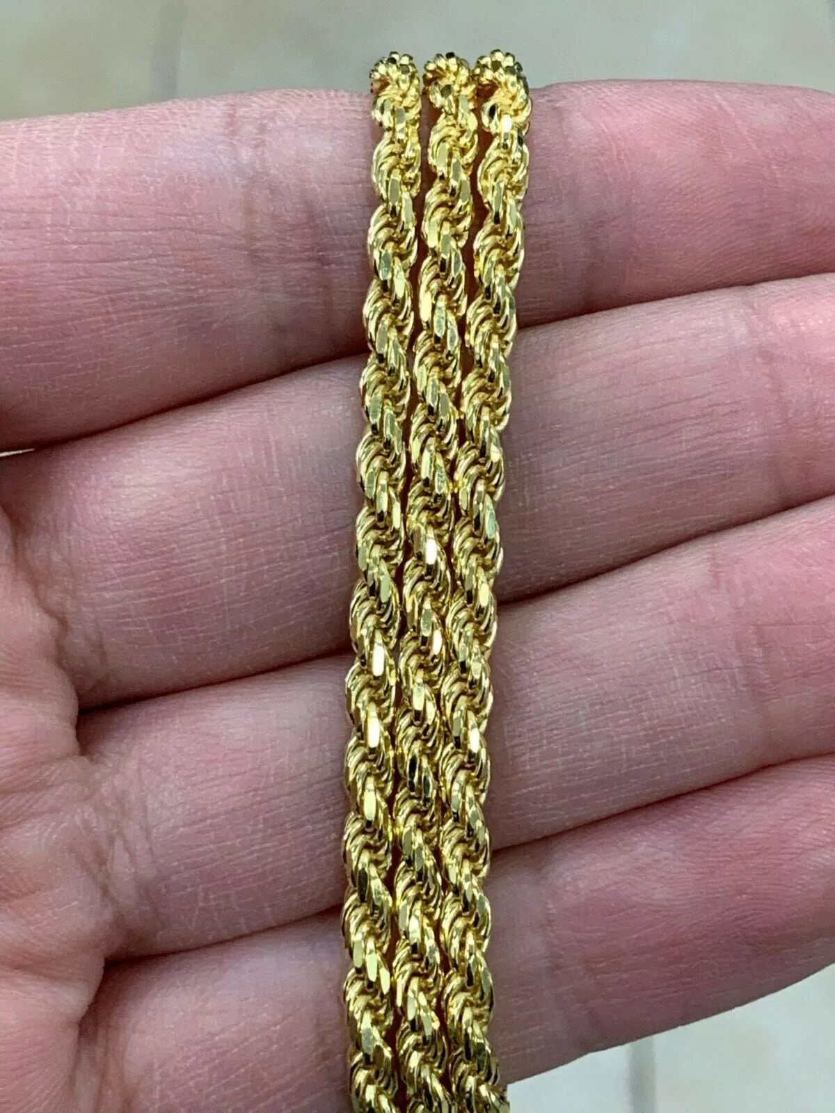 14k Gold Plated Over 925 Sterling Silver Italian Rope Chain Diamond Cut 3.2mm